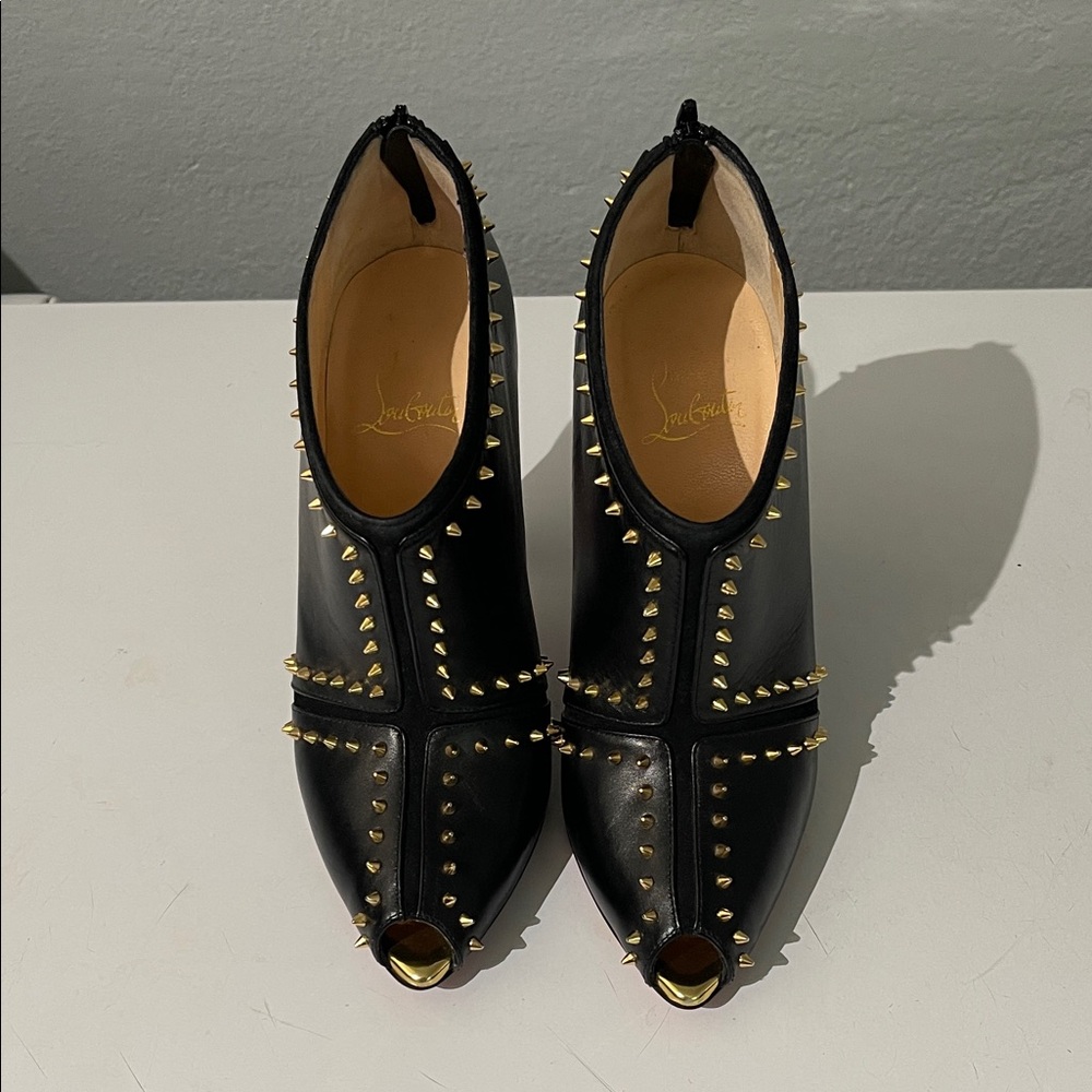 Christian Louboutin Black Heeled Boots with Gold Studs